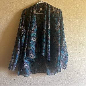 Women cardigan open front pain tree green blue size large